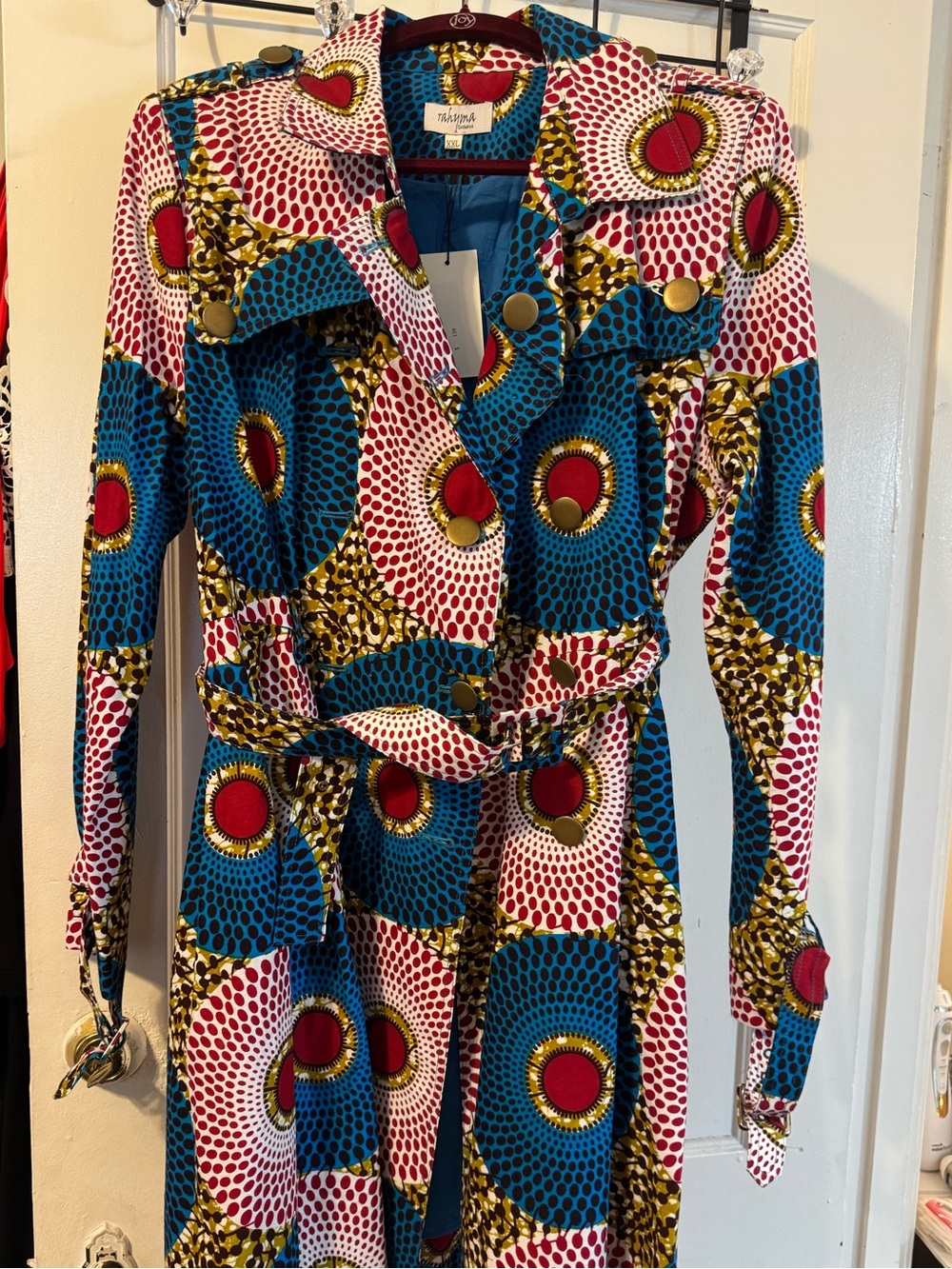 Vibrant Ankara Print Trench Coat with Belt